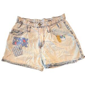 Vintage Zena Womens Acid Wash Denim Patchwork Shorts Size 13 Made In USA